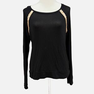 Three Dots Black and gold sequin sweater